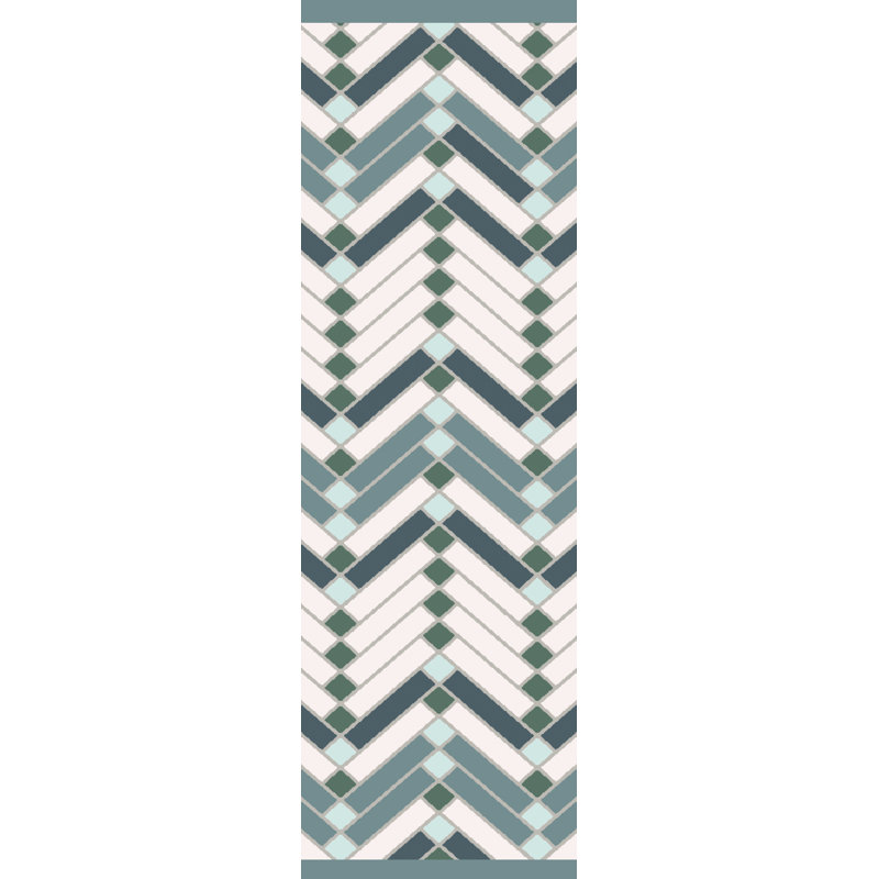 Tapis bleu / beige en coton tissé à la main à motif géométrique, Rectangle 8 pi x 10 pi