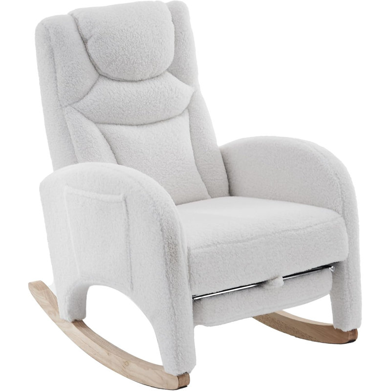 Rocking Chair Nursery, Modern Glider Chair with Adjustable Footrest and Solid Wood Legs, Ivory