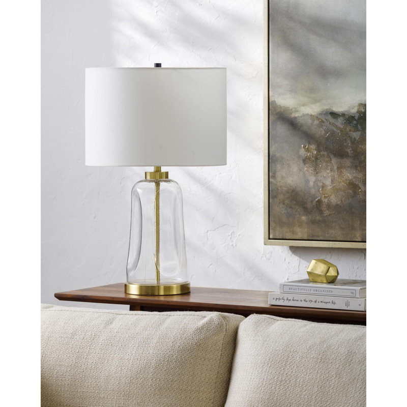 Medon Glass Table Lamp, Gold, 27" H x 15" W x 15" D