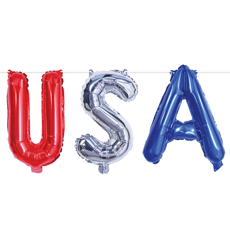 USA Balloon Streamer, 13" x 3', Red/Silver/Blue