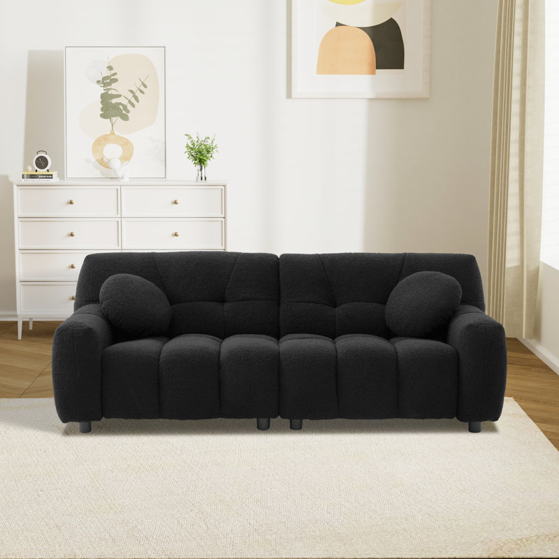 73'' Tufted Sofa Couch Plush Loveseat Sofa, Black