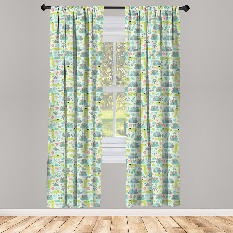Rideaux à 4 panneaux East Urban Home, animaux exotiques, vert pâle multicolore, L 56 po x L 63 po