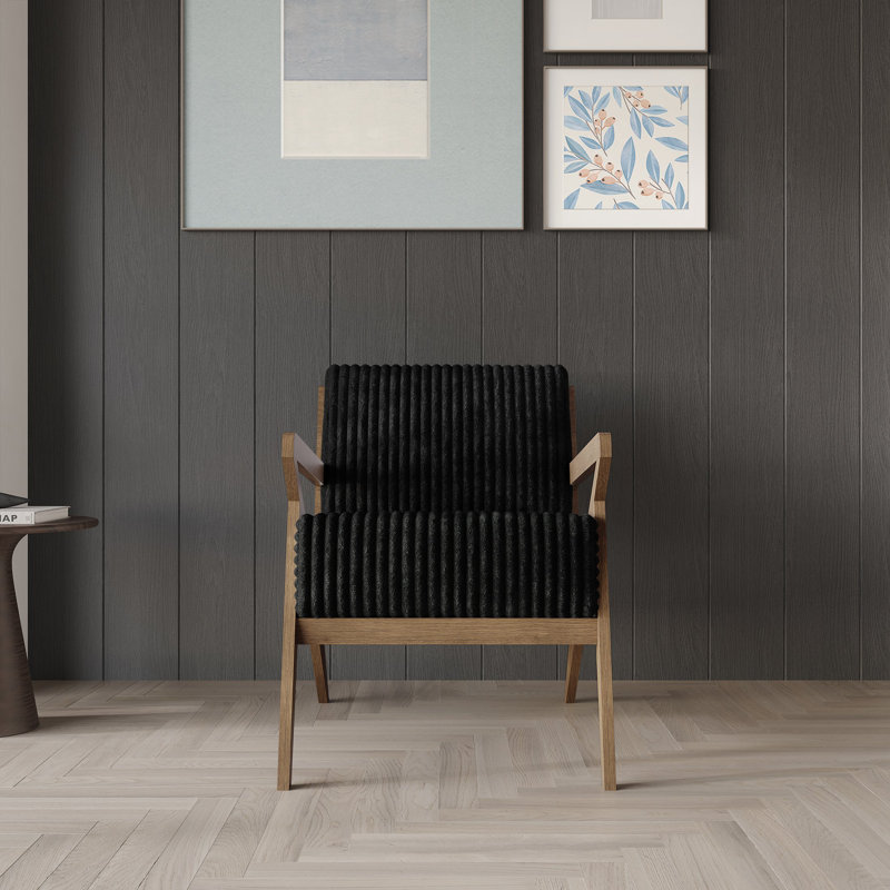 Fauteuil d'appoint en velours, Noir, Noyer