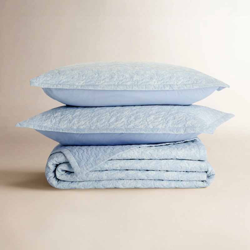 Ensemble de courtepointe en coton bleu Shelese, Courtepointe grand + 2 taies décoratives standard