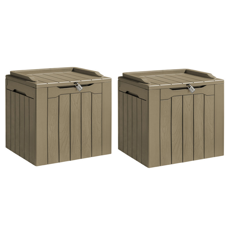 Boîte de rangement verrouillable en résine Furmax 31 gallons (ensemble de 2), Brun clair