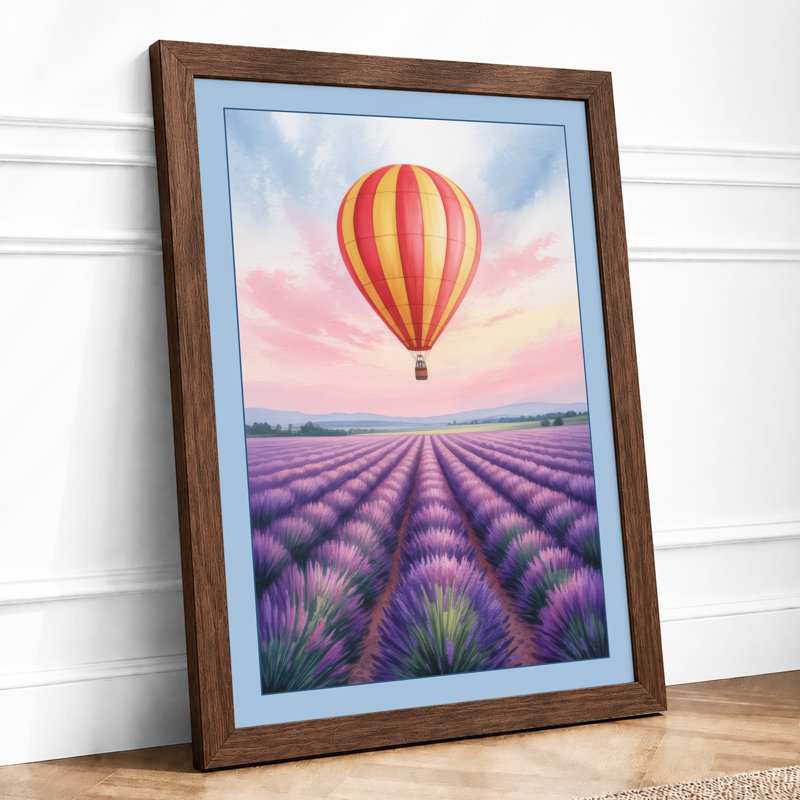 Balloon Over Lavender Boho - Framed Print, A3 - 42.0 x 29.7 cm, Walnut