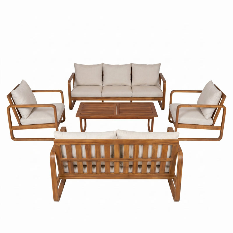 Ensemble de conversation pour l'extérieur en bois d'acacia 7 personnes Nordia avec coussins hydrofuges