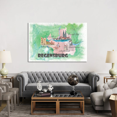 Regensburg, Germany Travel Poster by Markus & Martina Bleichner - Wrapped Canvas Gallery-Wrapped Canvas Giclée