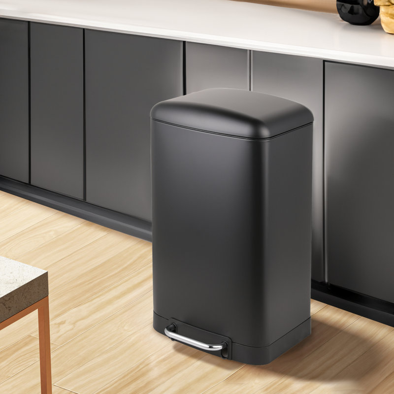 Black Stainless Steel 40L Rectangular Step Trash Can