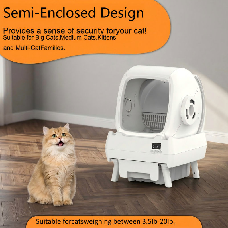 Bac à litière automatique autonettoyant pour chat, contrôle des applications, dossiers de toilette pour chat, convient aux grands chats, aux chats moyens, aux chatons et aux maisons multi-chats, anti-pincement, faible bruit, assemblage requis, blanc