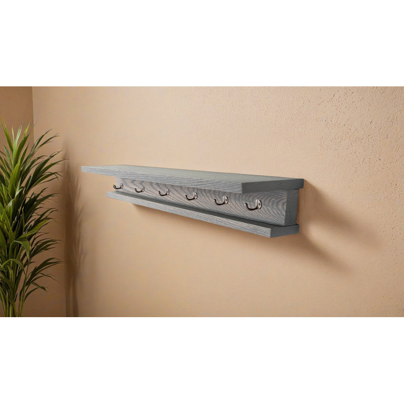 Rayne 3 Piece Oak Shelves With Hooks, 6.75" H x 72" W x 6" D