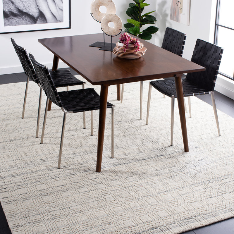 Tapis géométrique en laine / gris tissé à la main Brandalyn, Rectangle 9 pi x 12 pi