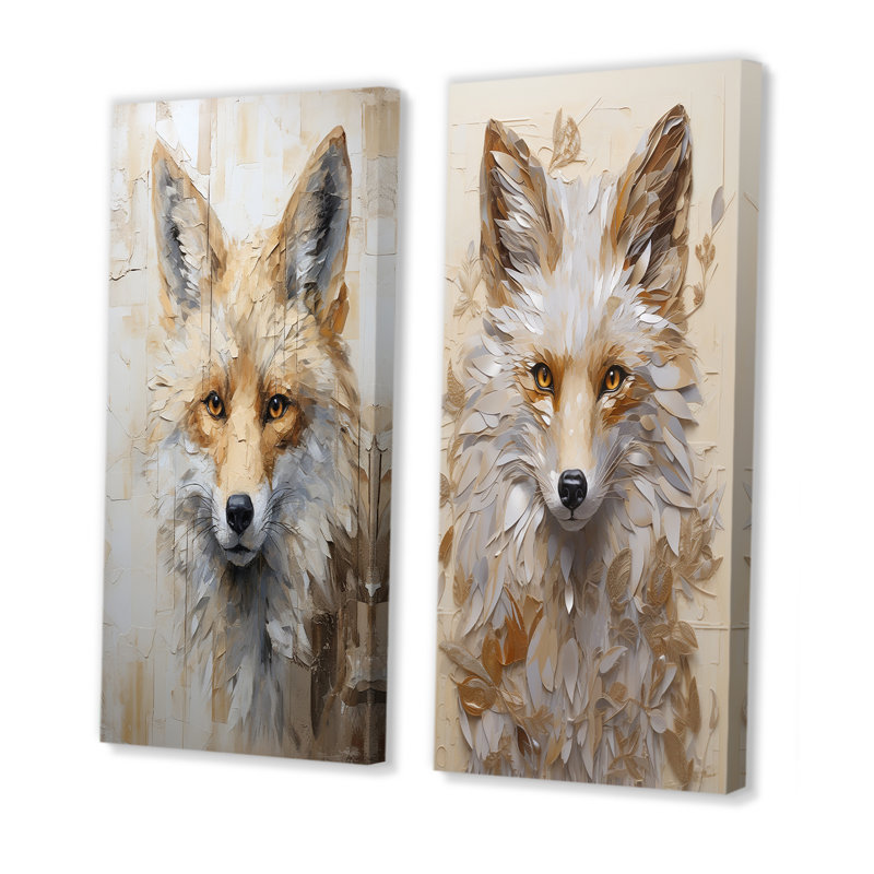 Minimalisme beige renard Portait - ensemble de 2 impressions sur toile renard, Toile tendue, H 28 po x l 25 po