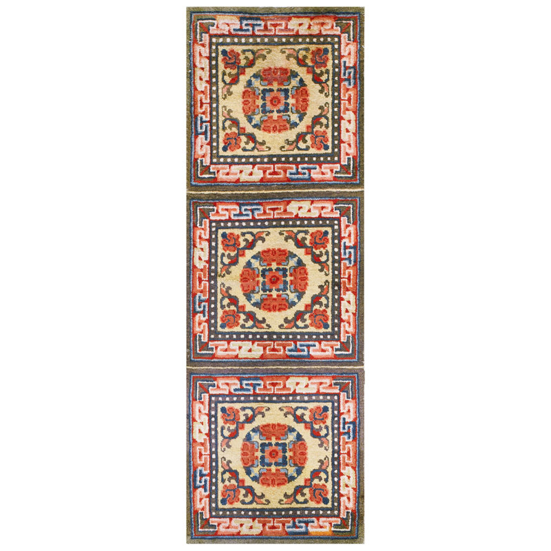 Antique Chinese - Mongolian Small Scatter Size Wool Yellow Rug