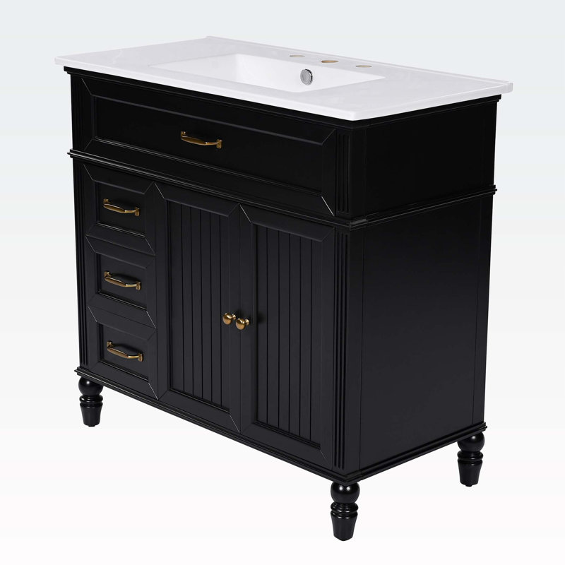 Bathroom Cabinet with Drawers,with Sink, Black