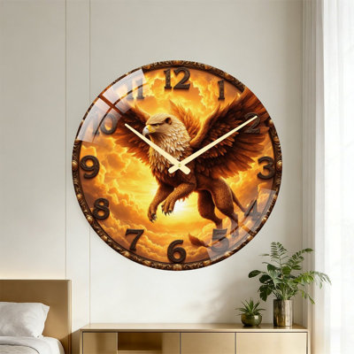 Horloge murale Majestic Griffin Art - Horloge murale moderne en verre de 61 cm (24 po)