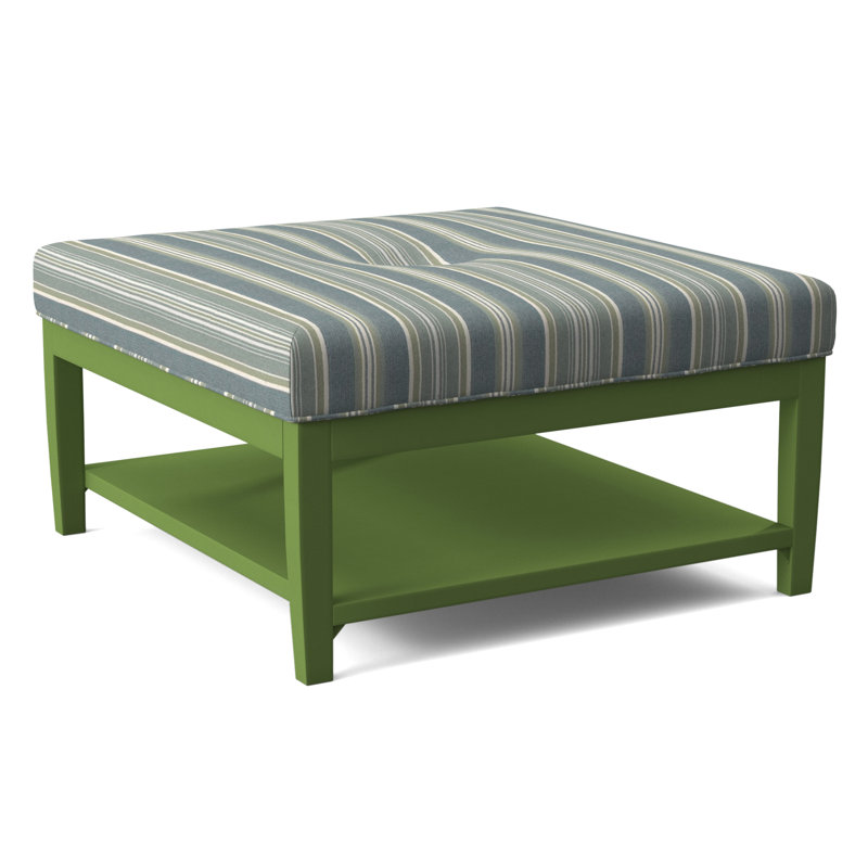 Hammond Square Ottoman, Frost White Finish, Green and Blue Stripe; 0252-54