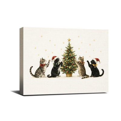Cute Christmas Cats Wall Art Xmas Tree Holiday Decor Framed Canvas Cute Christmas Cats Wall Art Framed Canvas 8x10 Inch Funny Kittens Decorating Xmas Tree Decor for Home Living Room Bedroom