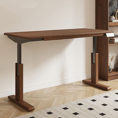 Bureau en bois massif à hauteur réglable électrique de couleur noyer