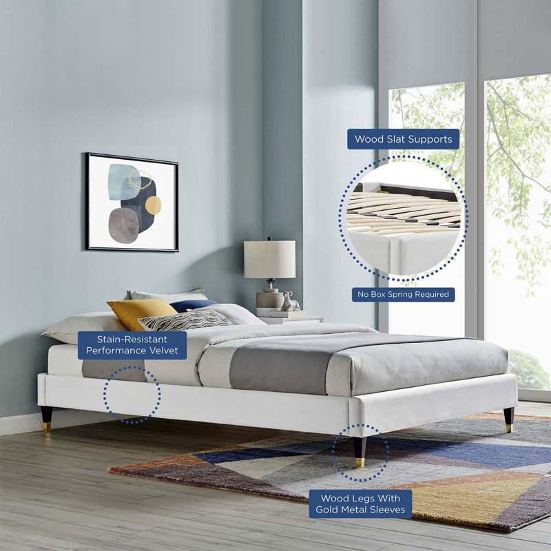 Structure de lit Harlow Performance, Velours gris pâle, Grand