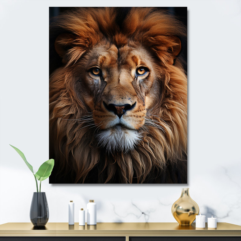 Animal Lion Portrait II - Lion, art mural, H 44 po x l 34 po x P 1,5 po, Toile tendue