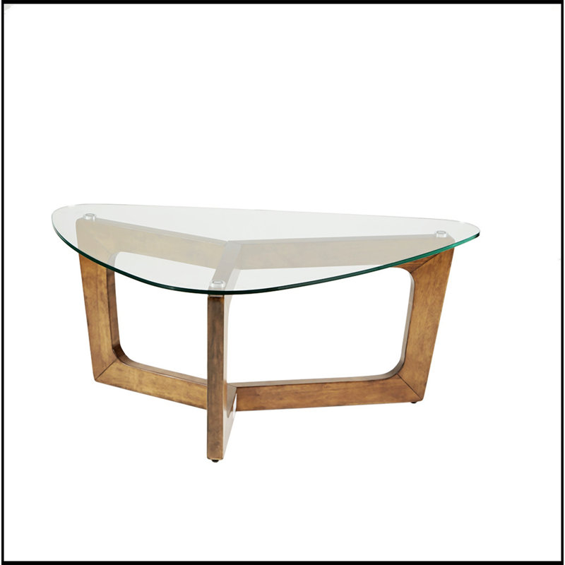 Superbe table basse Mid-Century avec verre trempé et bois de pacanier