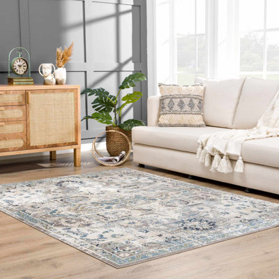 Tapis oriental en polyester tissé à la machine en gris
