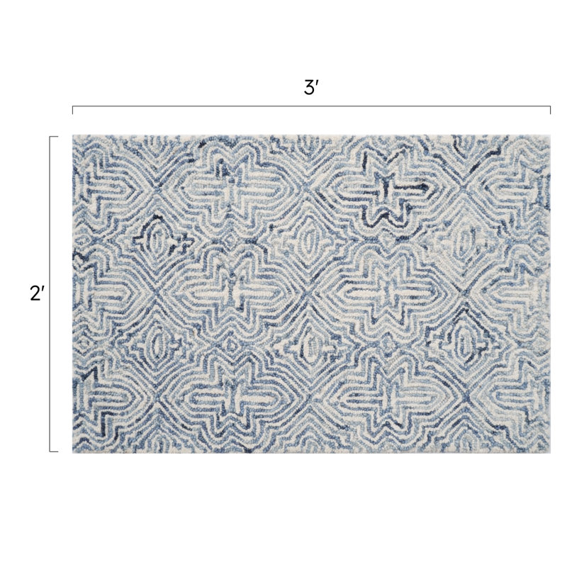 Barranco Hand Tufted Wool Blue/White Area Rug, Rectangle 2' x 3'