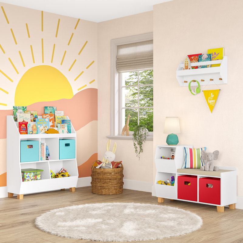 White Wooden Kids Toy Organizer with Cubby Storage