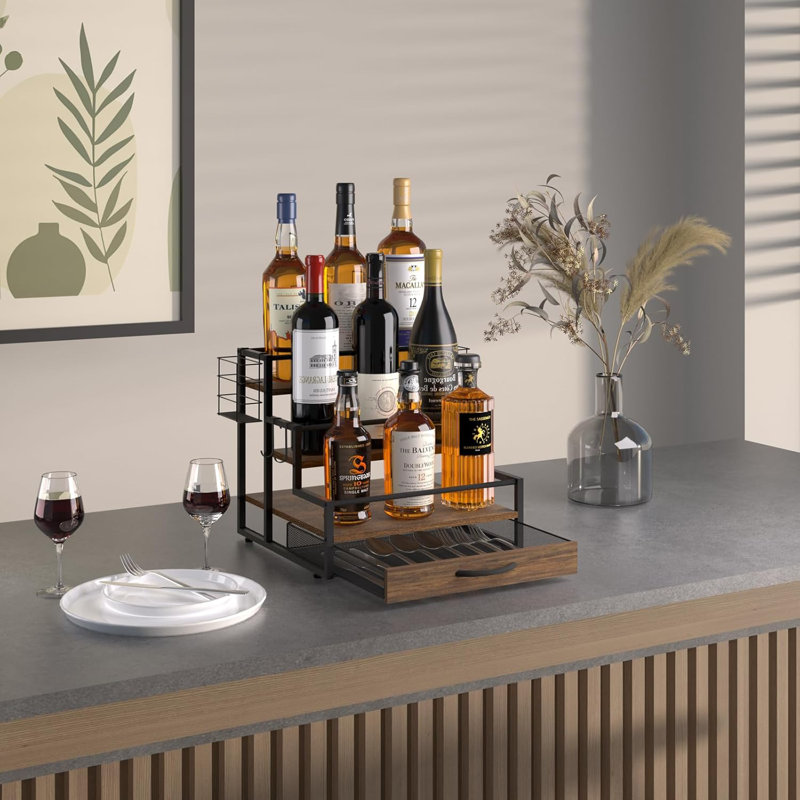 Organisateur de comptoir pour sirop de café, support en bois à 4 niveaux avec tiroir de rangement pour 36 tasses de café, tablettes de rangement à condiments pour la cuisine, la maison, le bureau, le restaurant