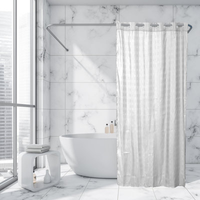 Cubic Hookless Extra Long Shower Curtain Polyester