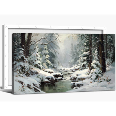 Winter Scene Canvas Wall Art - Snow Landscape Winter Pictures Wall Decor for Living Room, Winter Tree Forest Wall Art Christmas Painting for Home Frame Wrapped Canvas Prints, 16×32 inches