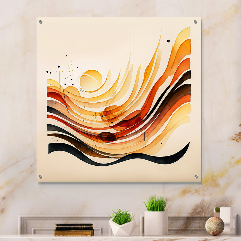 «Burnt Orange Waves Abstract IV», art mural abstrait en minimalisme, H 16 po x l 16 po