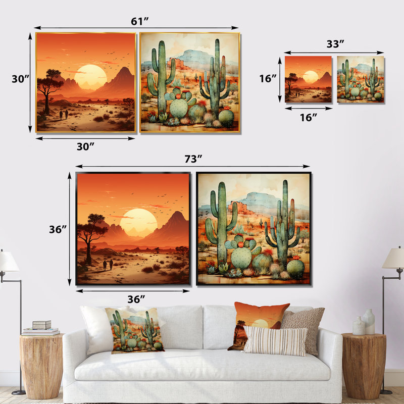 «Desert mexicain Serenity I», ensemble de 2 décorations murales d'art mexicain, Cadre flottant doré