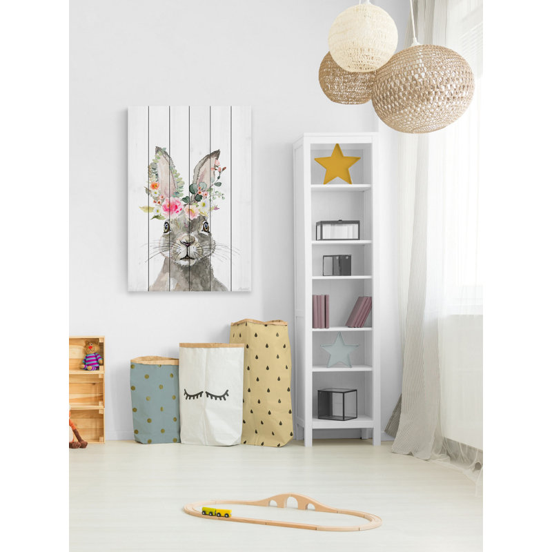 «Floral Crowned Hare», reproduction sur bois blanc, H 36 po x l 24 po x P 1,5 po