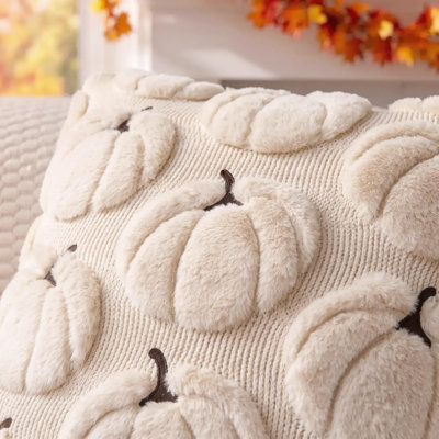 Fall Pillow Covers Pumpkin Fall Decor 20x20 Set of 2 Beige Soft Plush Faux Fur,Fall Decorations for Home,Thanksgiving and Autumn Harvest Decor,Porch Sofa Couch Cushion Bed Livingroom