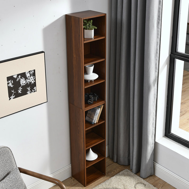 8 Tall Bookcase With Adjustable Shelves, Multi-Functional Double- Cd Storage For Home Office, Exquisite Appearance And Easy Assembly Narrow Media Tower Rack Appearance, Waterproof