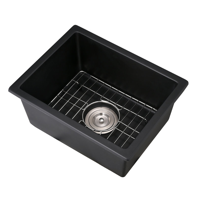 Quartz 13.77" L X 17.71" W Undermount Bar Sink With Basket Strainer