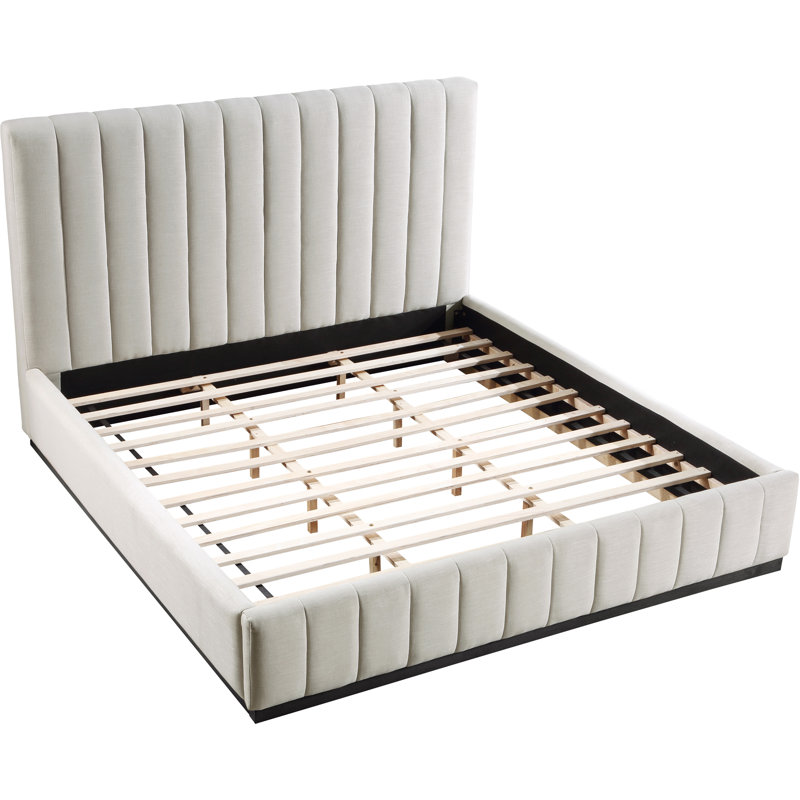 Lit à panneaux Codyn, Tissu texturé en lin beige, Très grand