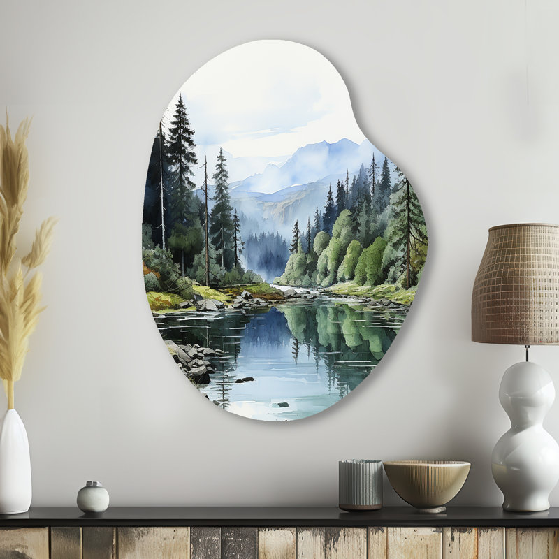 Habon Habim vert minimaliste forêt reflets - Minimalisme poire décoration murale irrégulière en métal, H 38 po x l 28 po