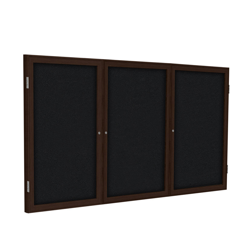 Babillards fermés en tissu à 3 portes avec cadre en bois Ghent, Noir, H 3 pi x l 6 pi, Noyer