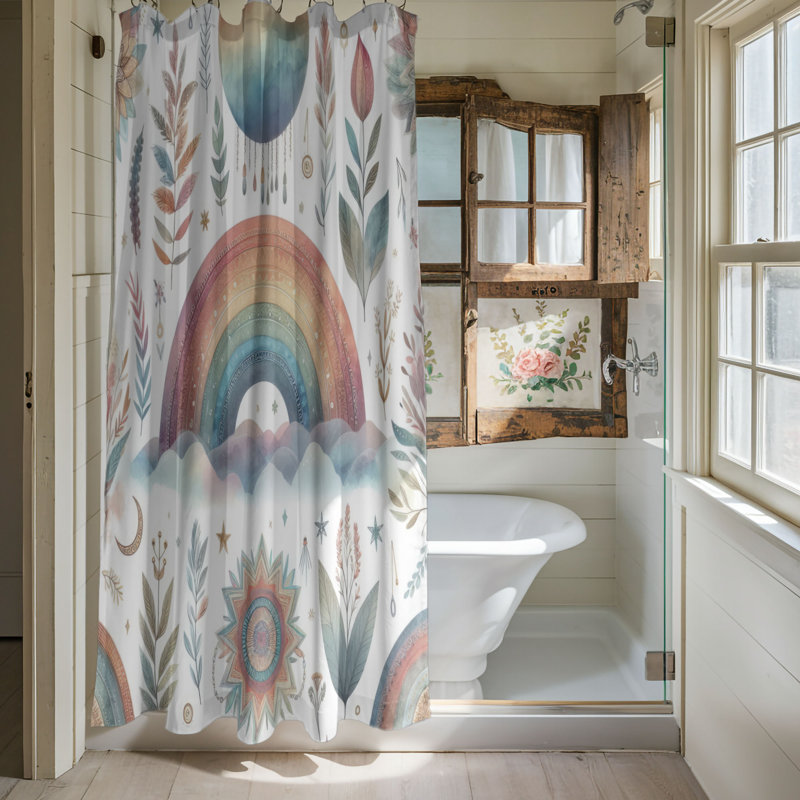 Boho Rainbow Waves - 1 Piece Standard Shower Curtain, 74"H x 71"W