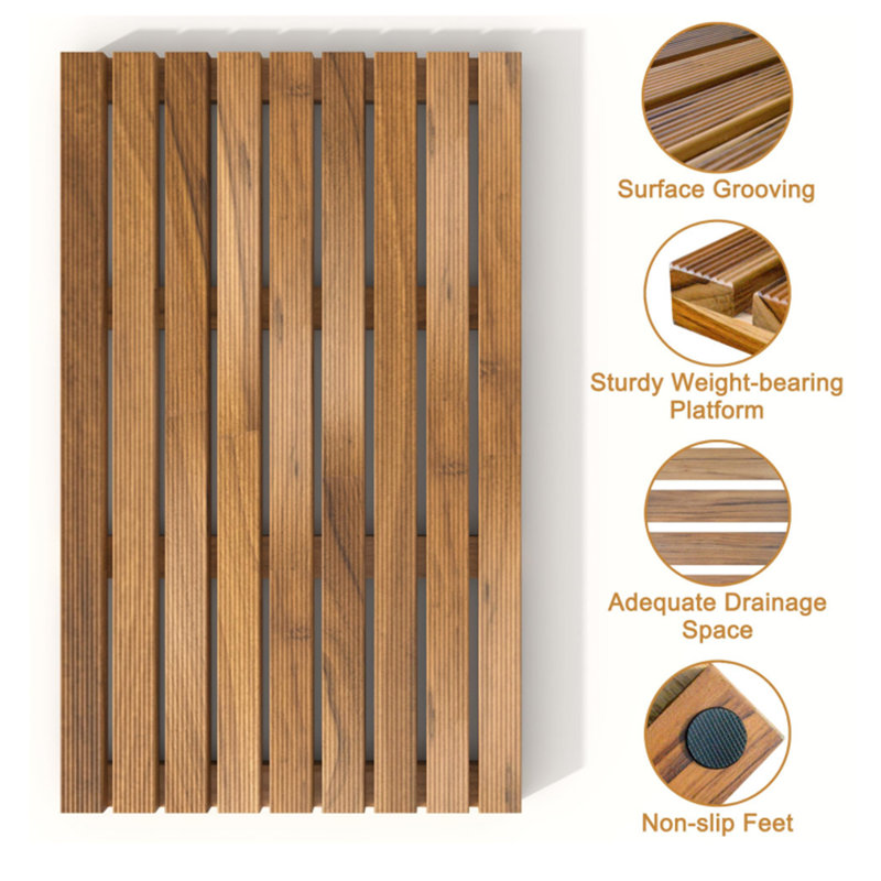 Youngquist Teak Non-Slip Shower Mat, 19" W x 32" L