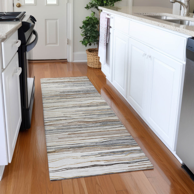 Premium Machine Washable Lyndhurst AMF996 Stripes Rug, Runner 2'3" x 7'6"