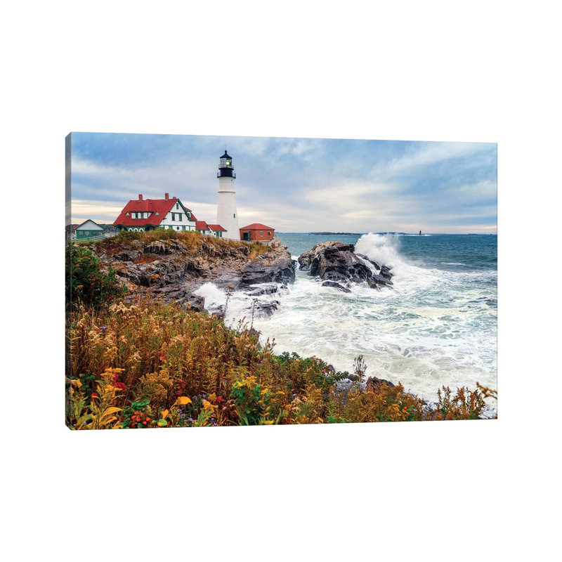 Cape Elizabeth Lighthouse Stormy Morning Portland Maine by Susanne Kremer - Print on Canvas, 20.32 cm H x 30.48 cm W