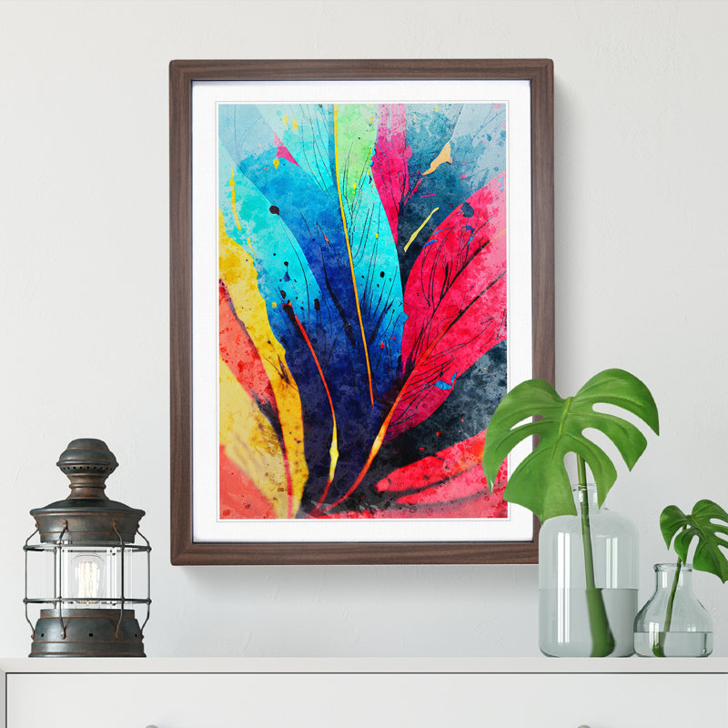 Feather Splash No.1 Abstract - Single Picture Frame Painting, 64cm H x 46cm W x 2cm D, Walnut