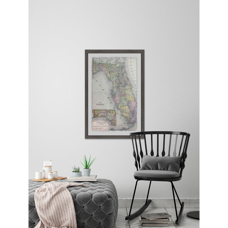 « floride map », impression encadrée, H 12 po x l 8 po x P 1,5 po