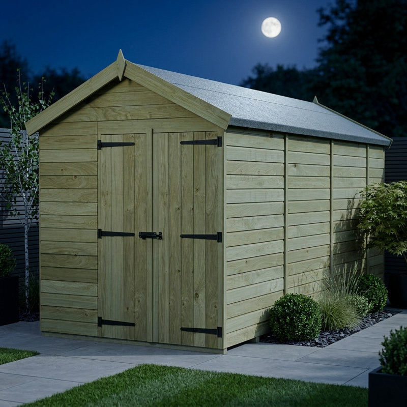 Total Sheds 7ft x 14ft Apex Garden Shed - Double Door - No Windows - Pressure Treated Timber - UK Manufactured