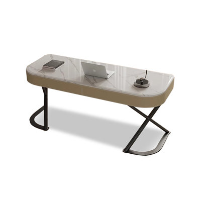 Minimalist Marble - Top Desk with X - Frame Metal Legs