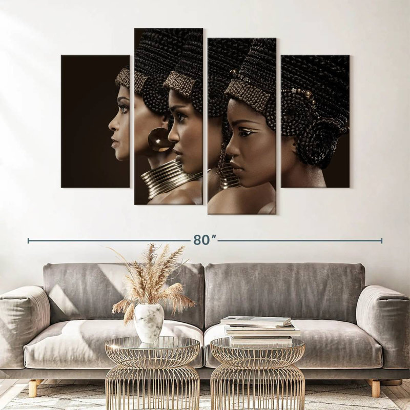 Portrait de femme africaine 4 pièces, H 42 po x l 68 po x P 1 po